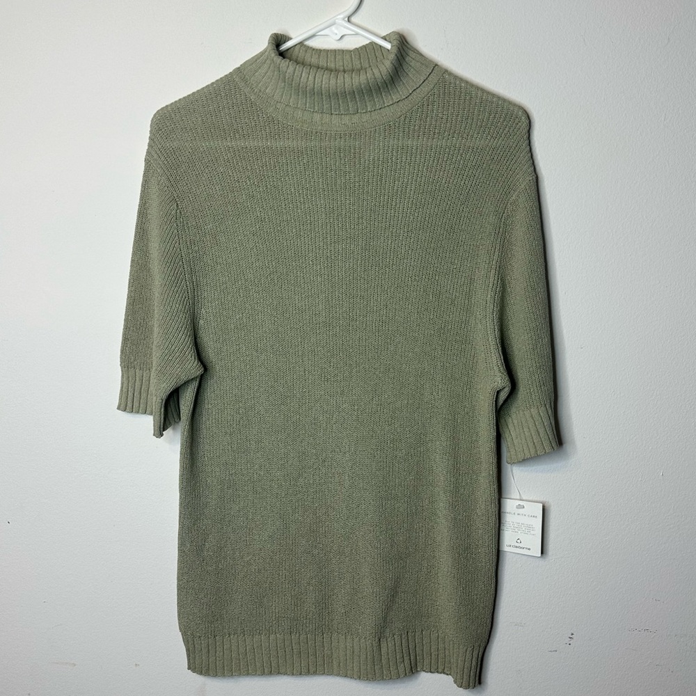 Liz Claiborne Silk Cotton Short Sleeve Turtleneck Sweater Green XL NWT‎
